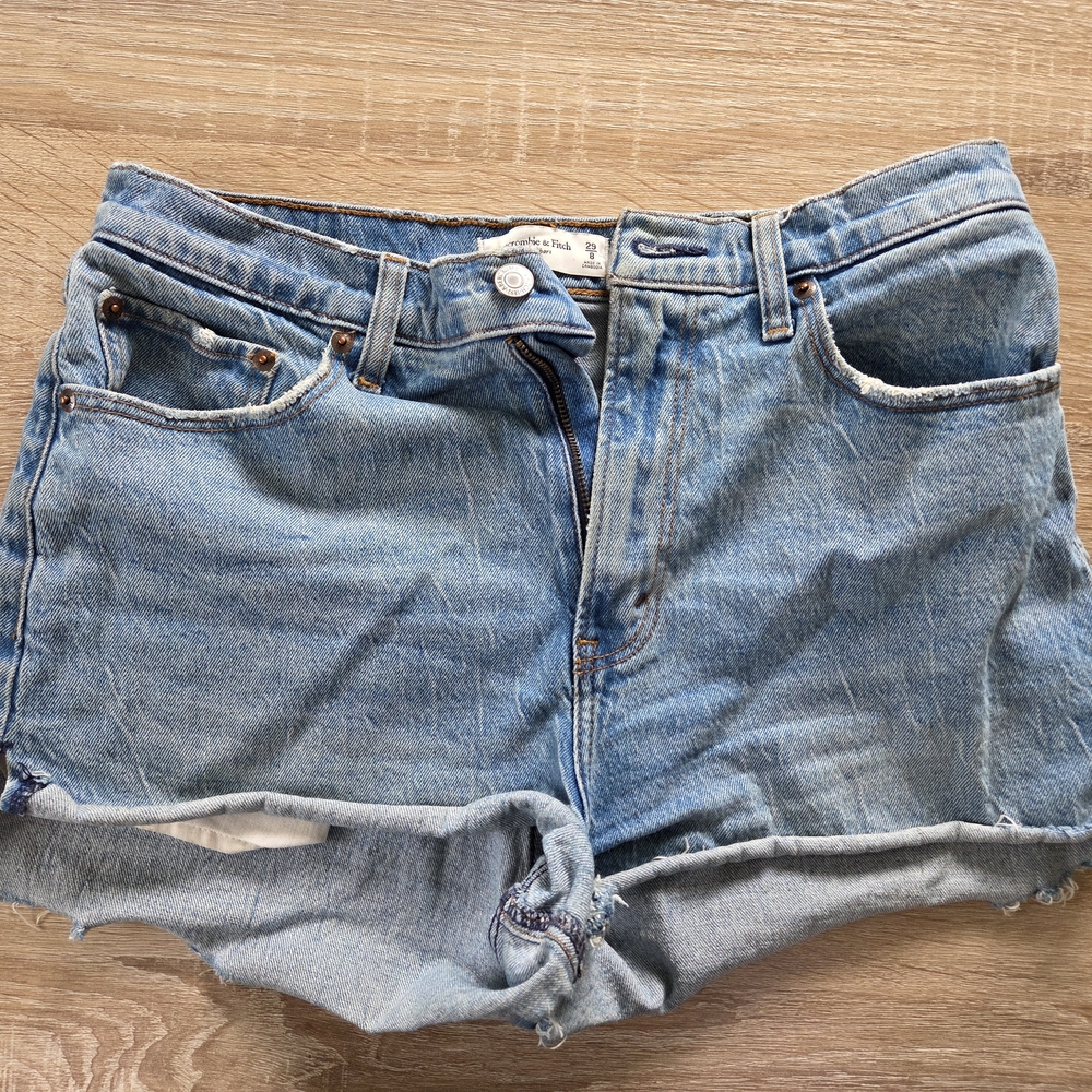 Abercrombie & Fitch Blue Jean Shorts with Frayed Hems